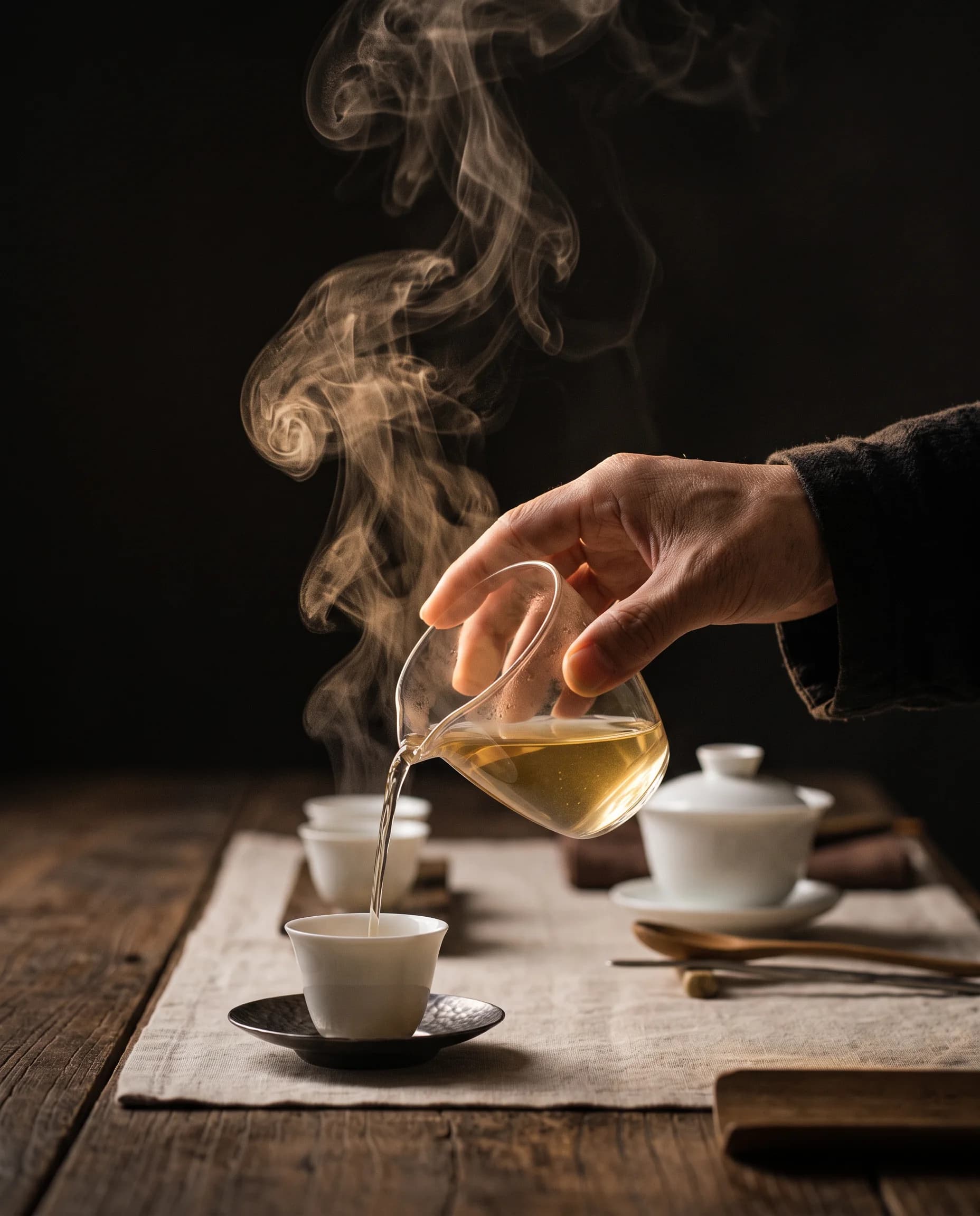 把金黃茶湯倒進白瓷杯